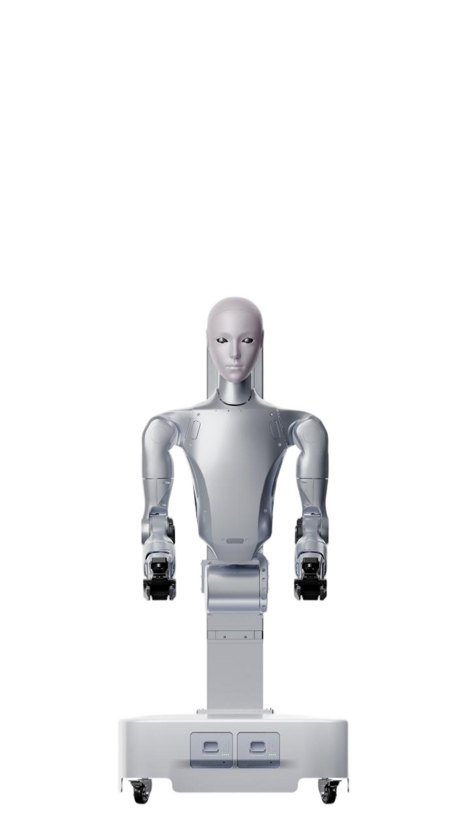 Unitree H2-D: torso sobre columna elevadora y base con ruedas